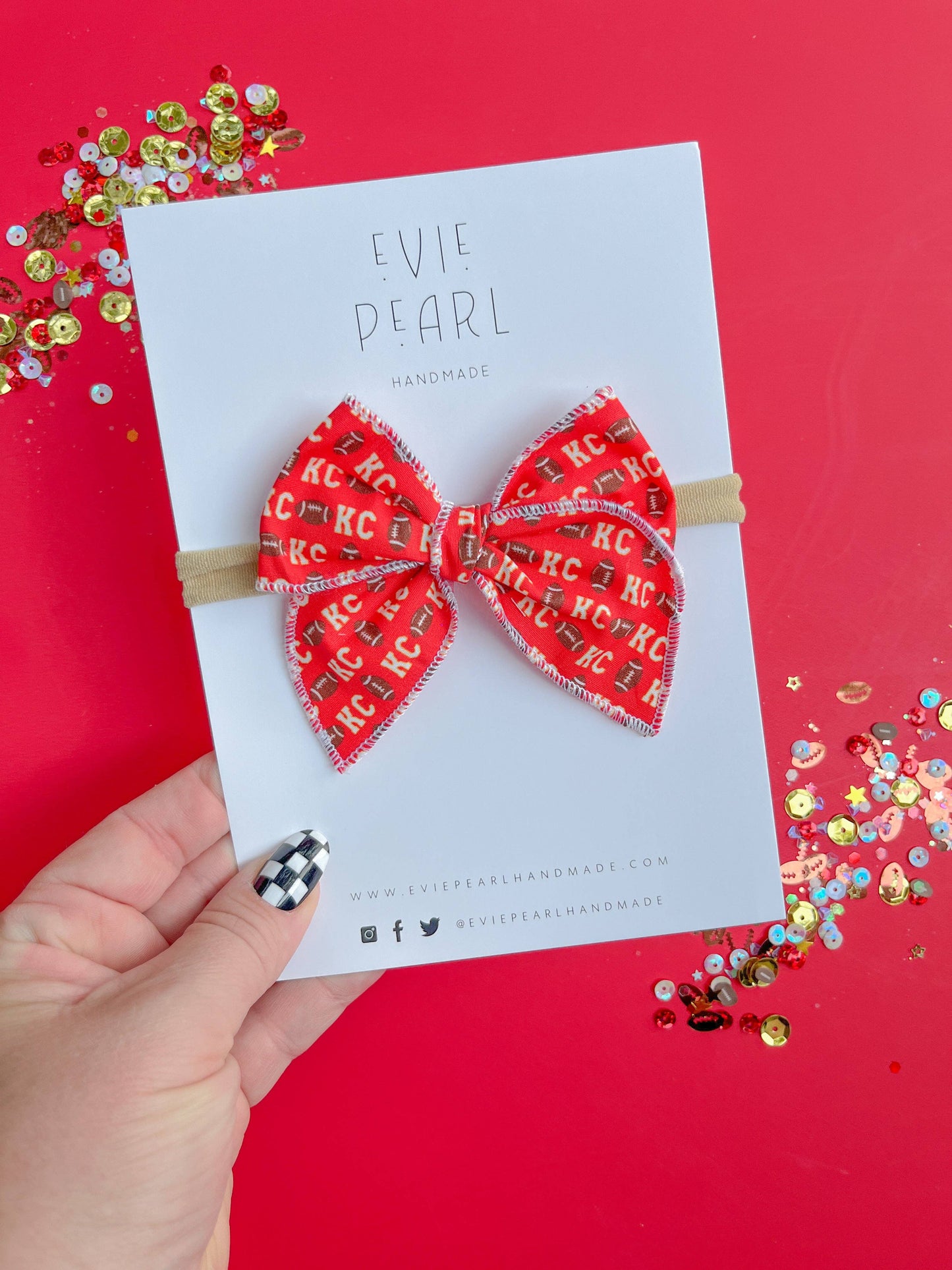 Red KC Football Small Bow