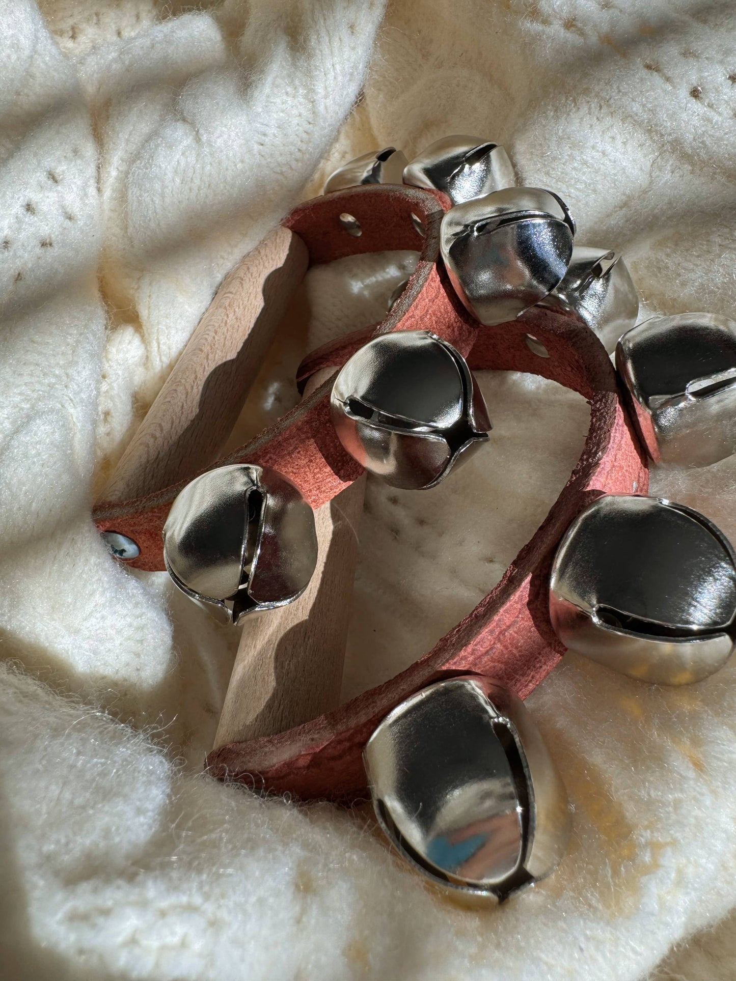 Velvet Wooden Hand Bell Leather Strap