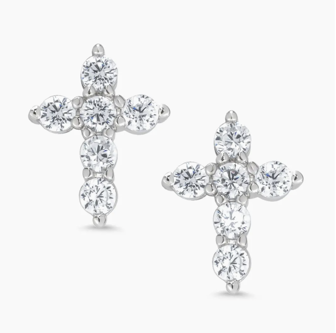 Cz Cross Stud Earrings in Sterling Silver