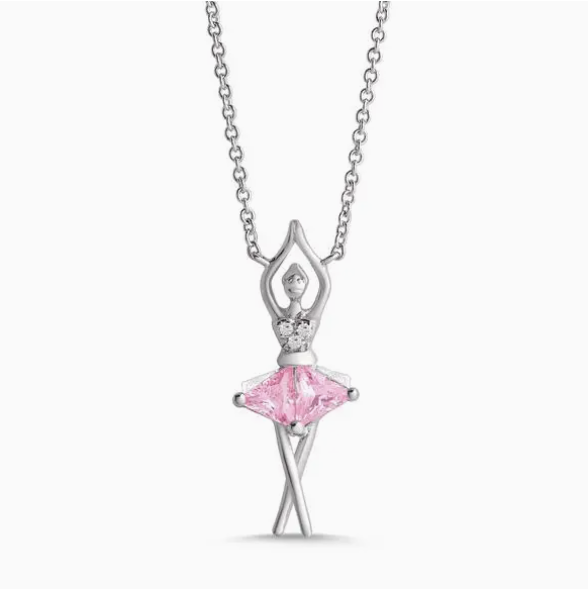 Pink & White Cz Ballerina Necklace in Sterling Silver