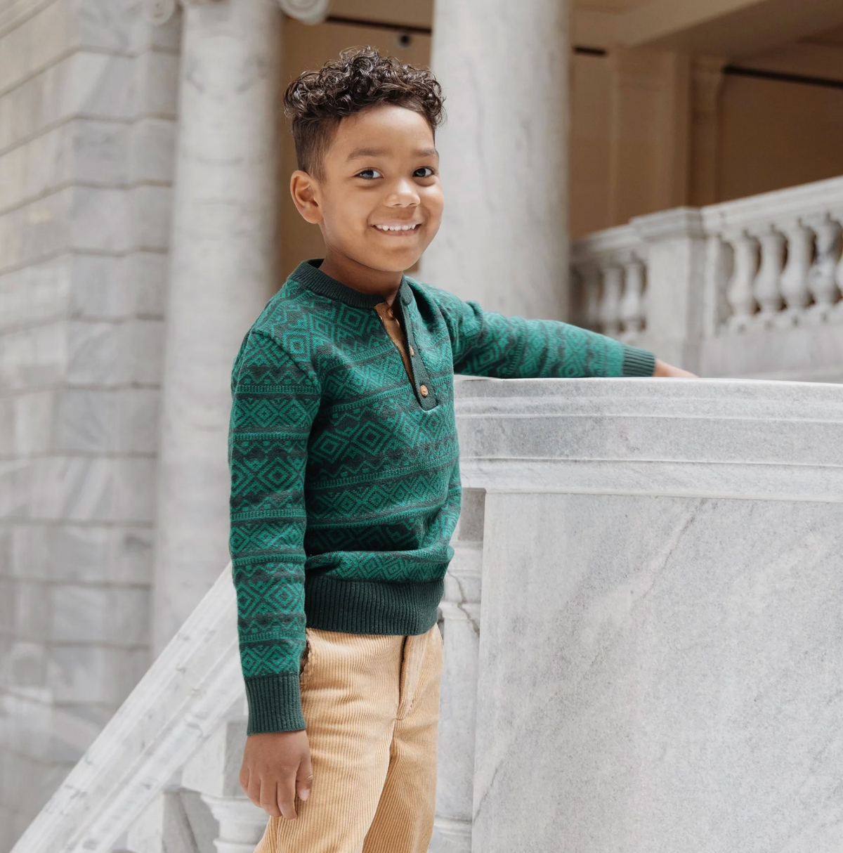 ORGANIC SWEATER HENLEY w/ ELBOW PATCHES