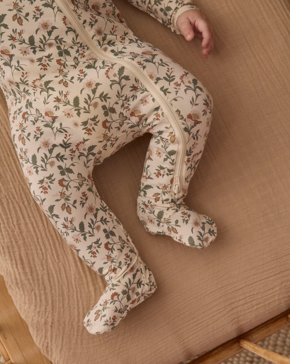 BAMBOO ZIP FOOTIE (HOLIDAY FLORAL)