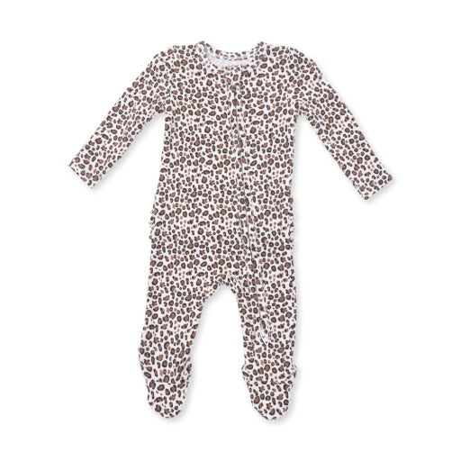Leopard Rib - 2 Way Ruffle Back Zipper Footie