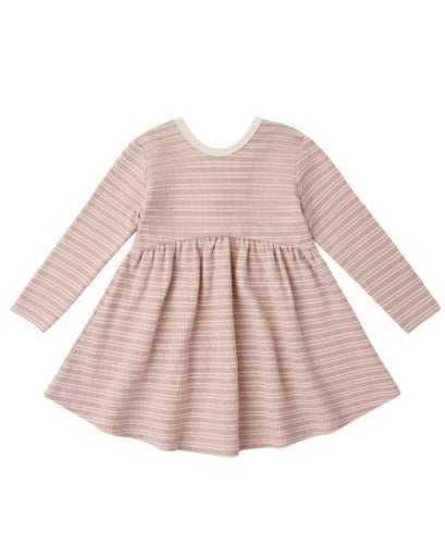RIBBED LONG SLEEVE DRESS DUSTY ROSE MICROSTRIPE