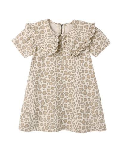COLLARED DENIM MINI DRESS (LEOPARD)