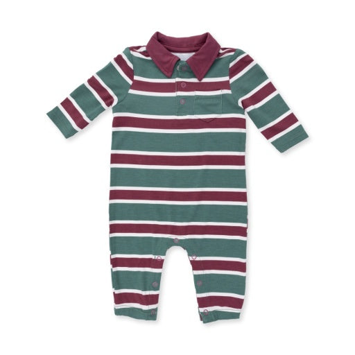 Rugby Stripe Green - Polo Romper