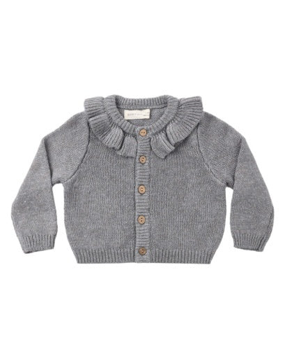 RUFFLE COLLAR CARDIGAN HEATHERED SLATE