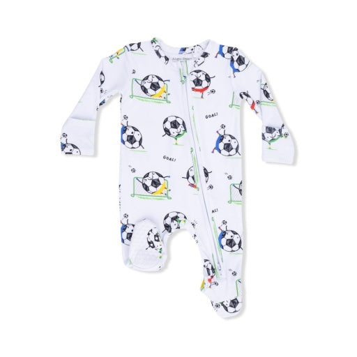 Soccer Balls Playing Soccer Blue - 2 Way Zipper Footie