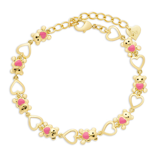 Teddy Bear And Hearts Link Bracelet