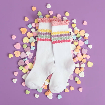 Lace Top Knee High Socks- PASTEL BUBBLE