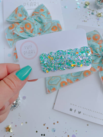 Teal Gold Glitter Snap Barrette