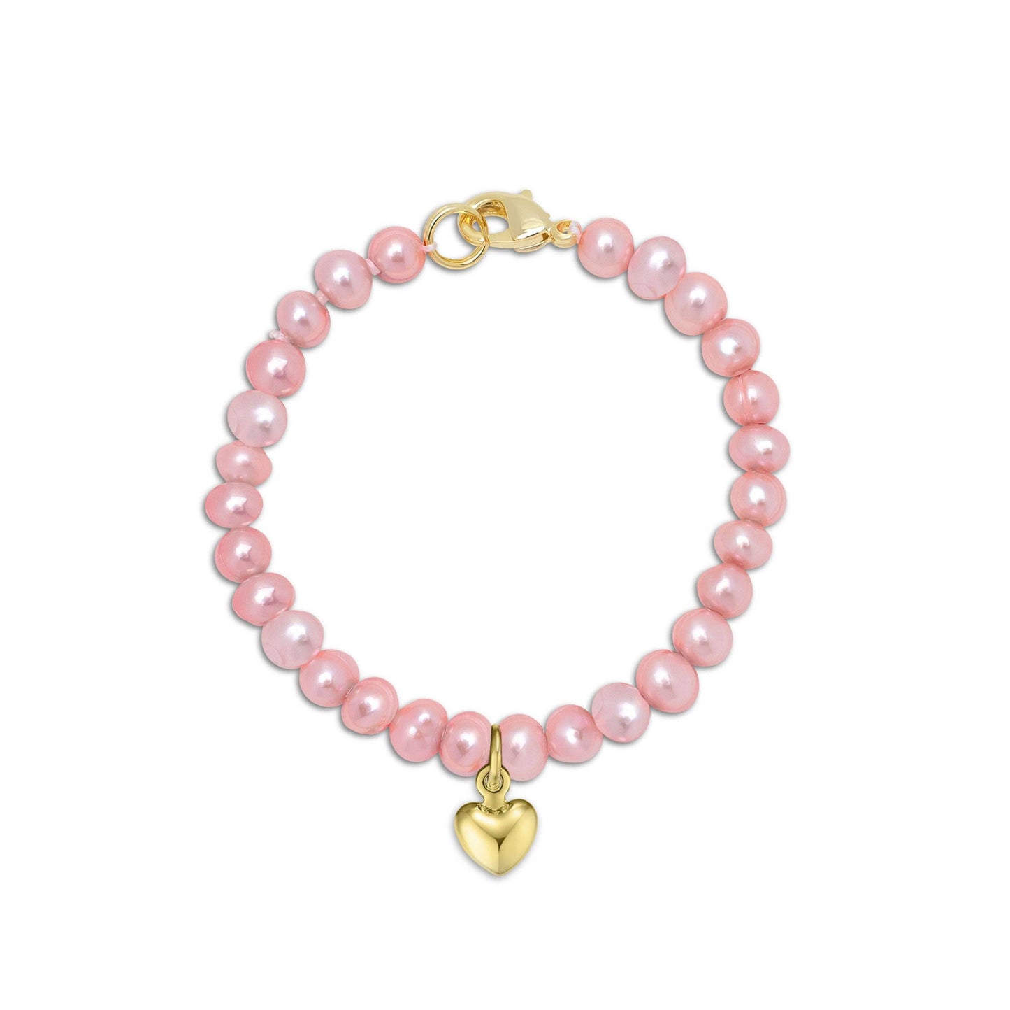 4.5" Pink Freshwater Pearl Strand Bracelet w/ Heart Charm (Baby)