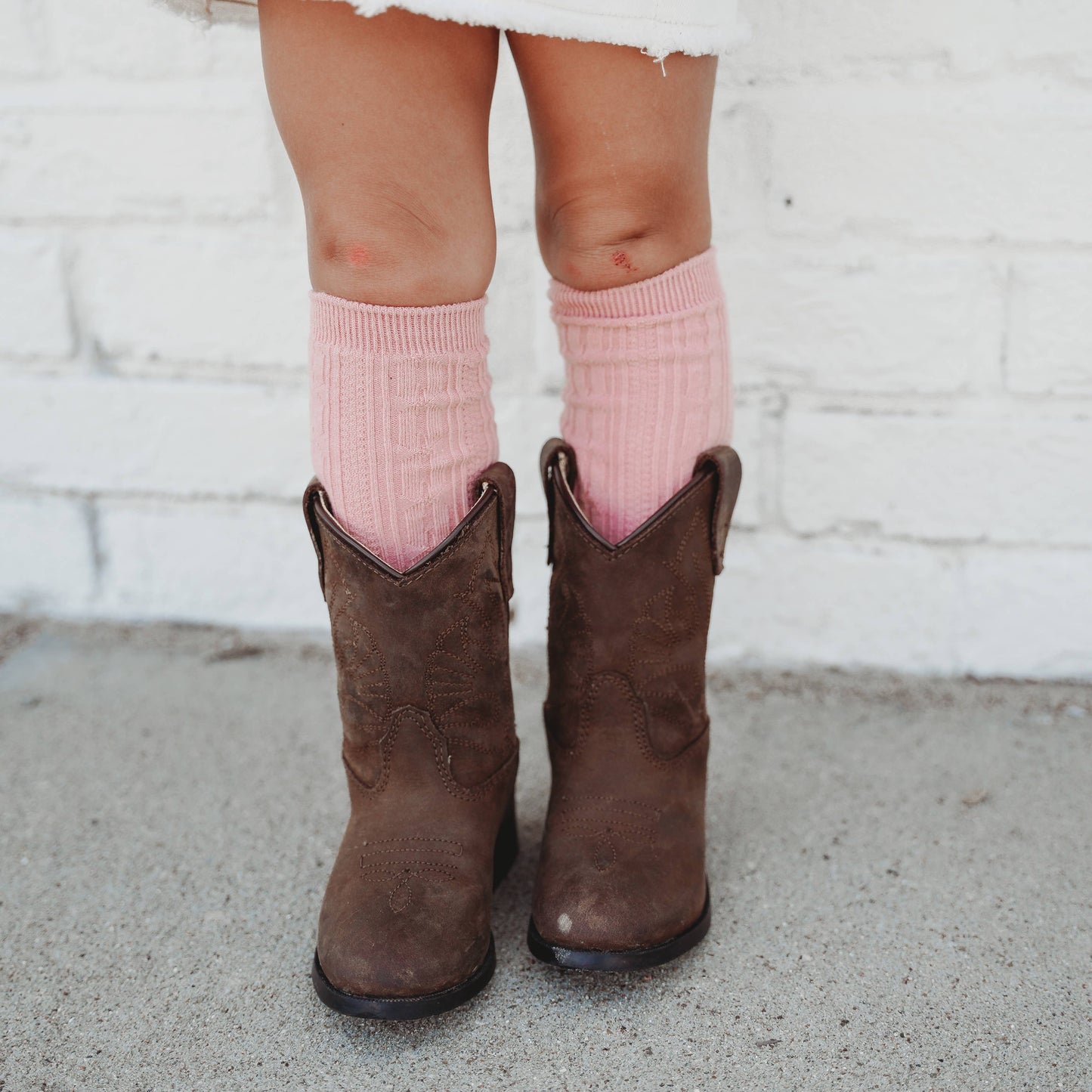 Cable Knit Knee High Socks - Blush