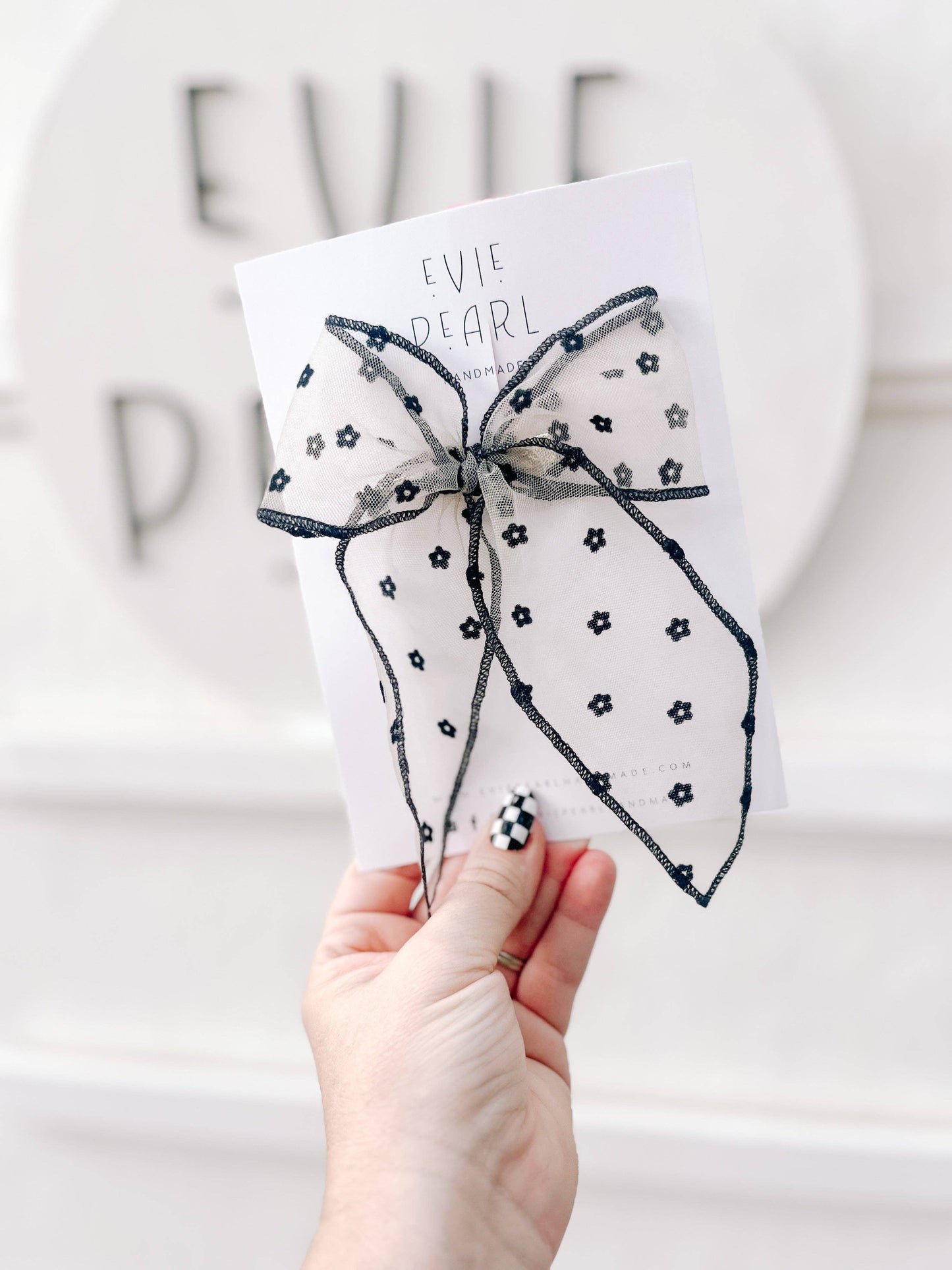 Black Flower Swiss Dot Oversized Bow