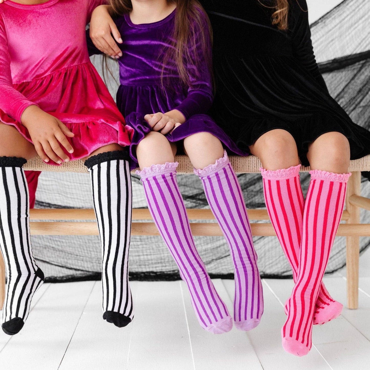 Lace Top Knee High Socks - Wisteria Purple Stripe