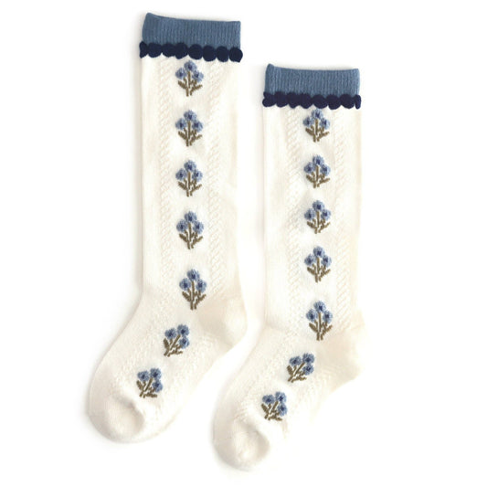 Ivory/Denim Floral Knee High Socks
