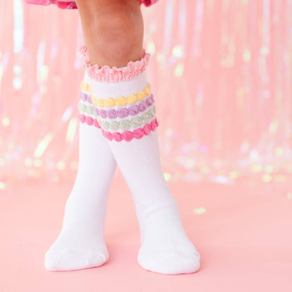Lace Top Knee High Socks- PASTEL BUBBLE
