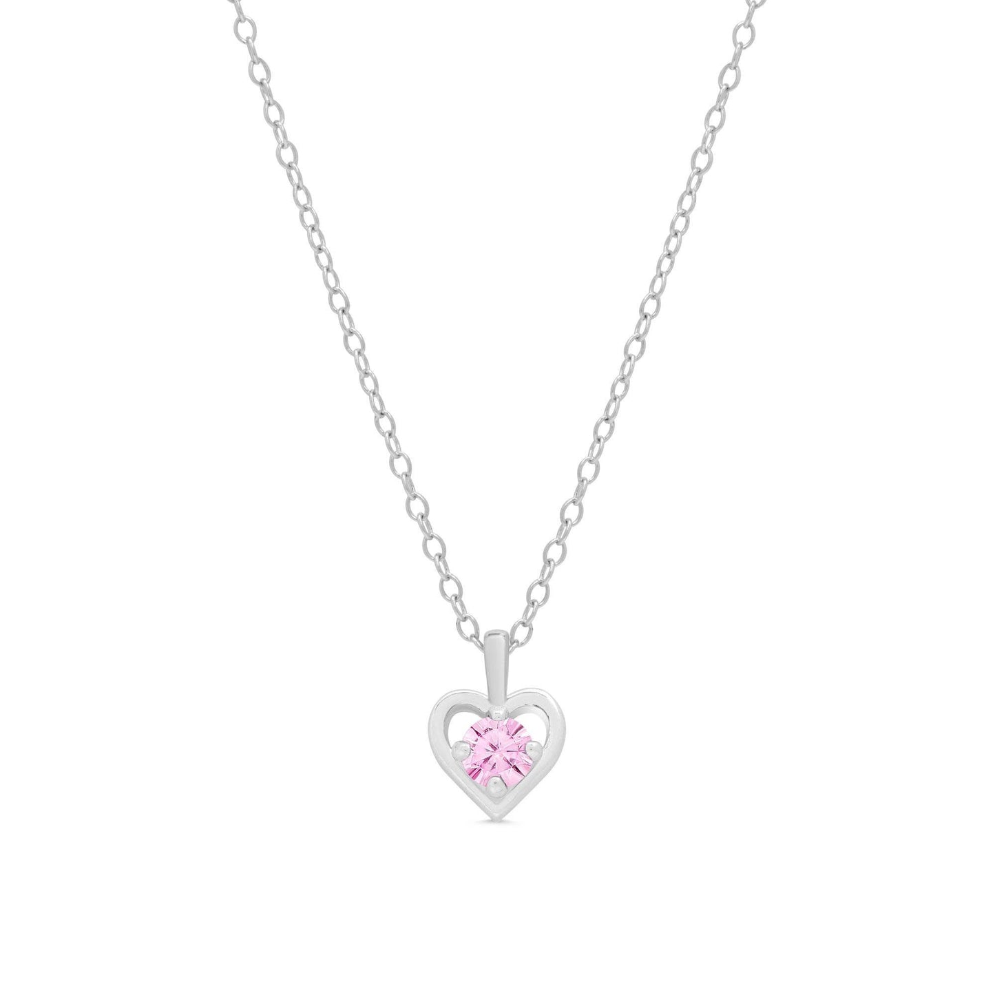 Pink CZ Heart Pendant in Sterling Silver