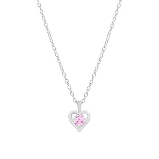 Pink CZ Heart Pendant in Sterling Silver