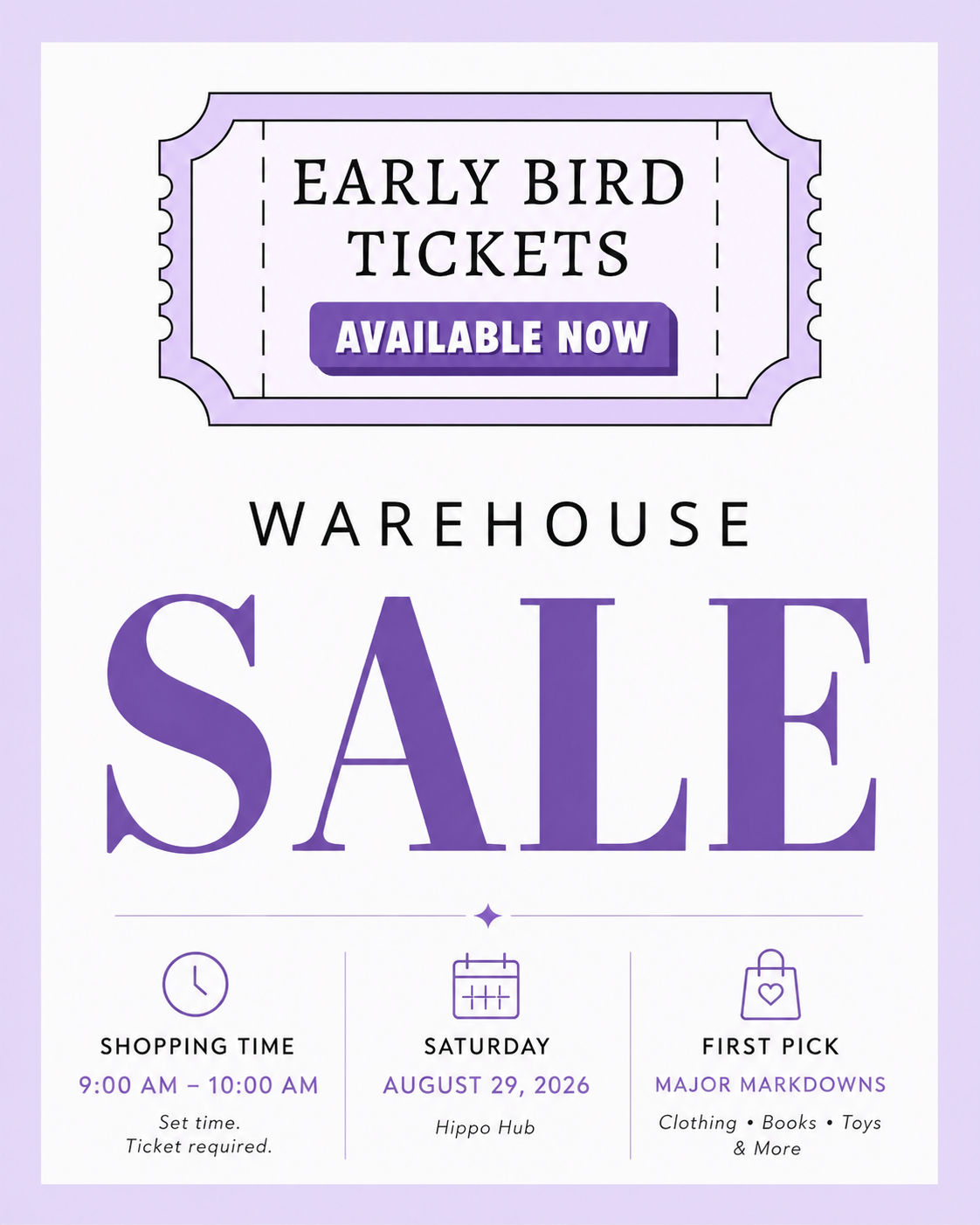 EARLY BIRD WAREHOUSE SALE TICKET