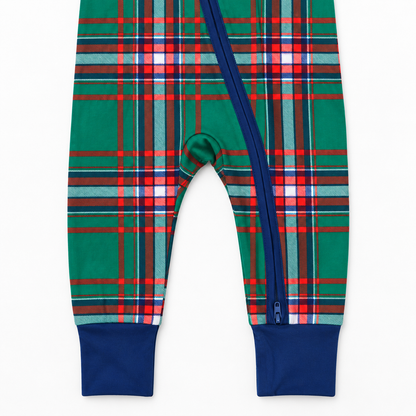 Zipper Romper (Christmas Green Plaid)