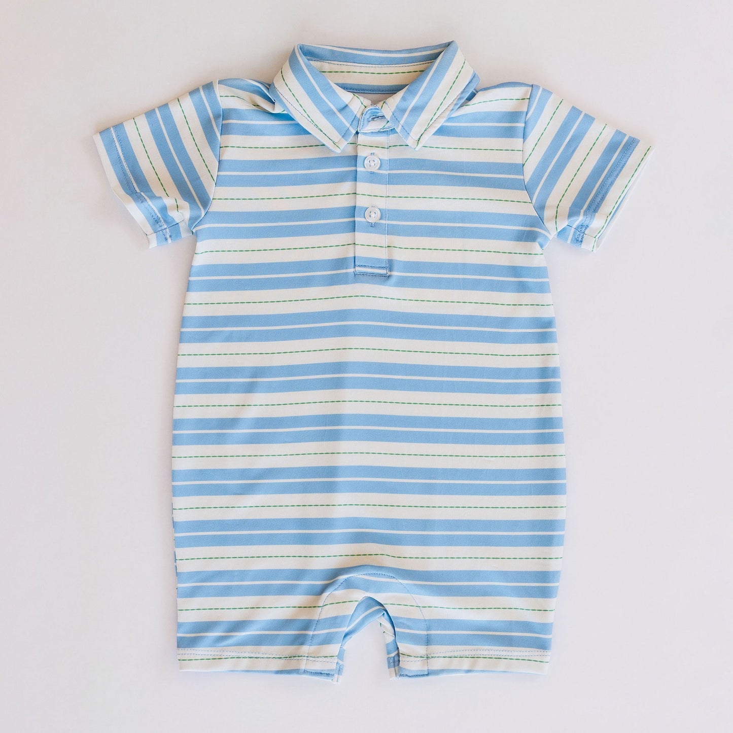 Knox Romper (Blue & Green Ticking Stripe)