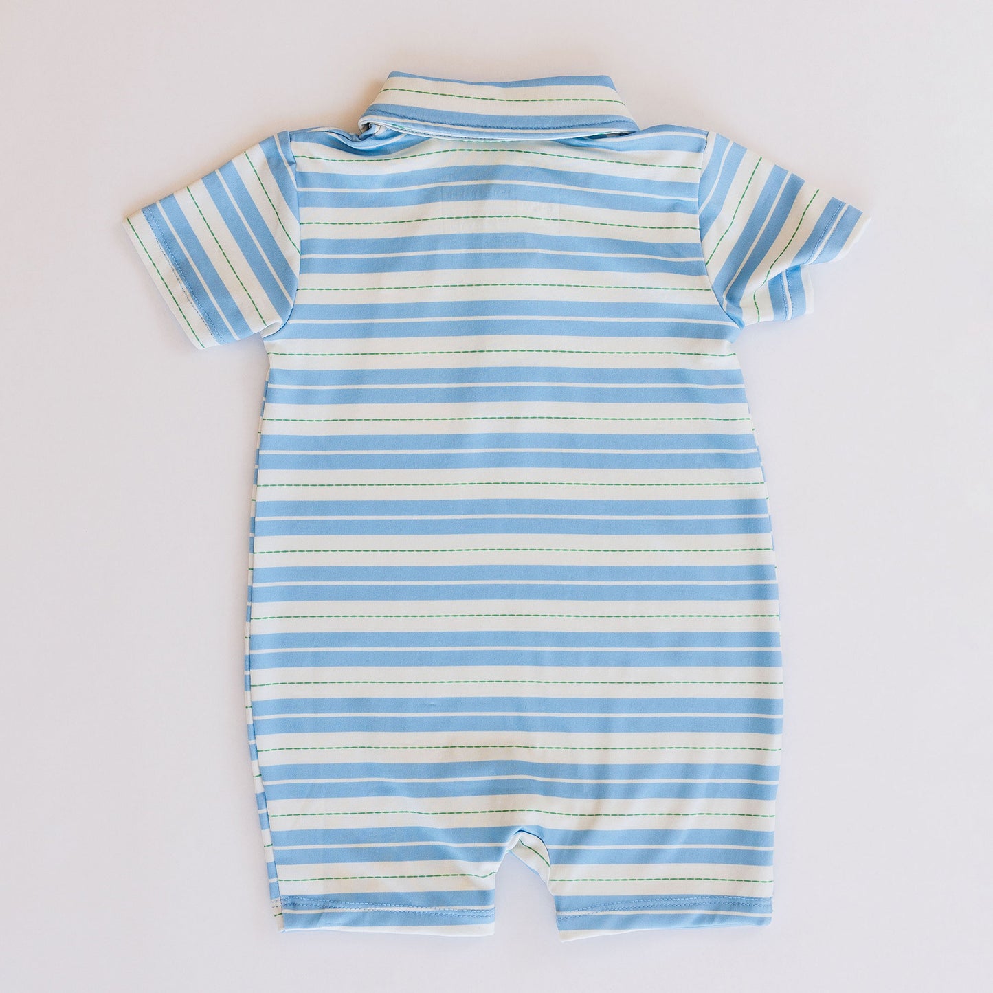 Knox Romper (Blue & Green Ticking Stripe)