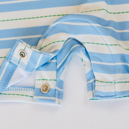 Knox Romper (Blue & Green Ticking Stripe)