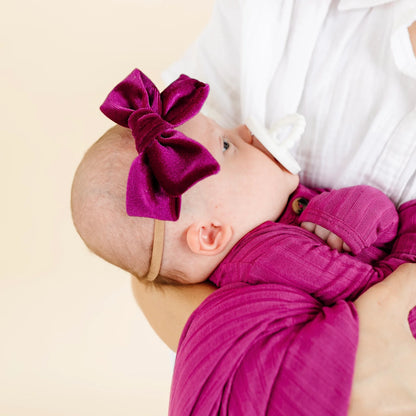 Velvet Bow Headband (Magenta)
