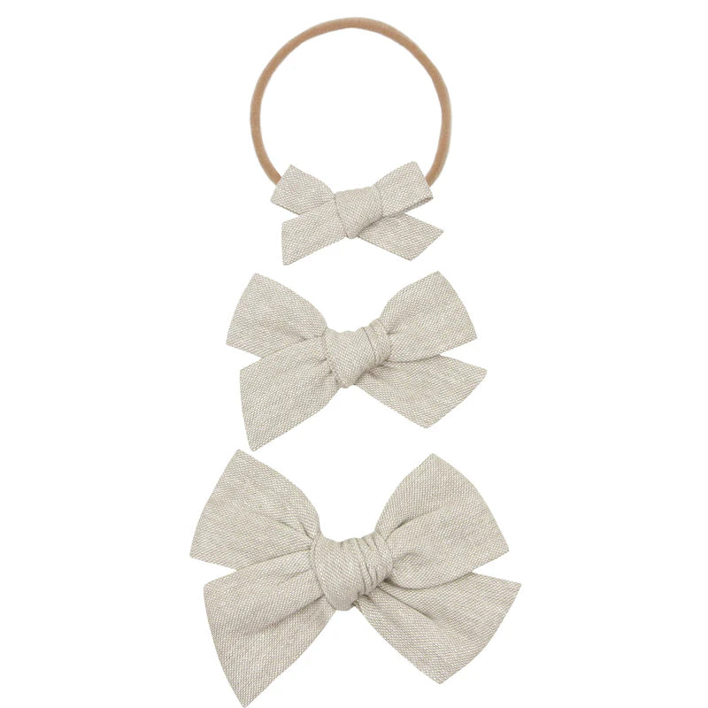 Linen Bow Headband  (Oatmeal Chambray)
