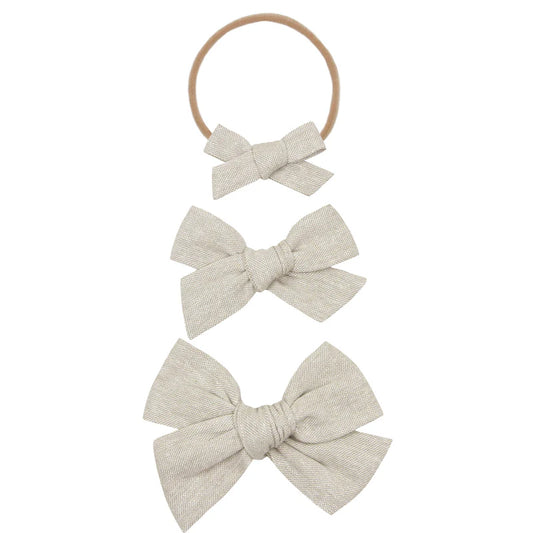 Linen Bow Headband  (Oatmeal Chambray)