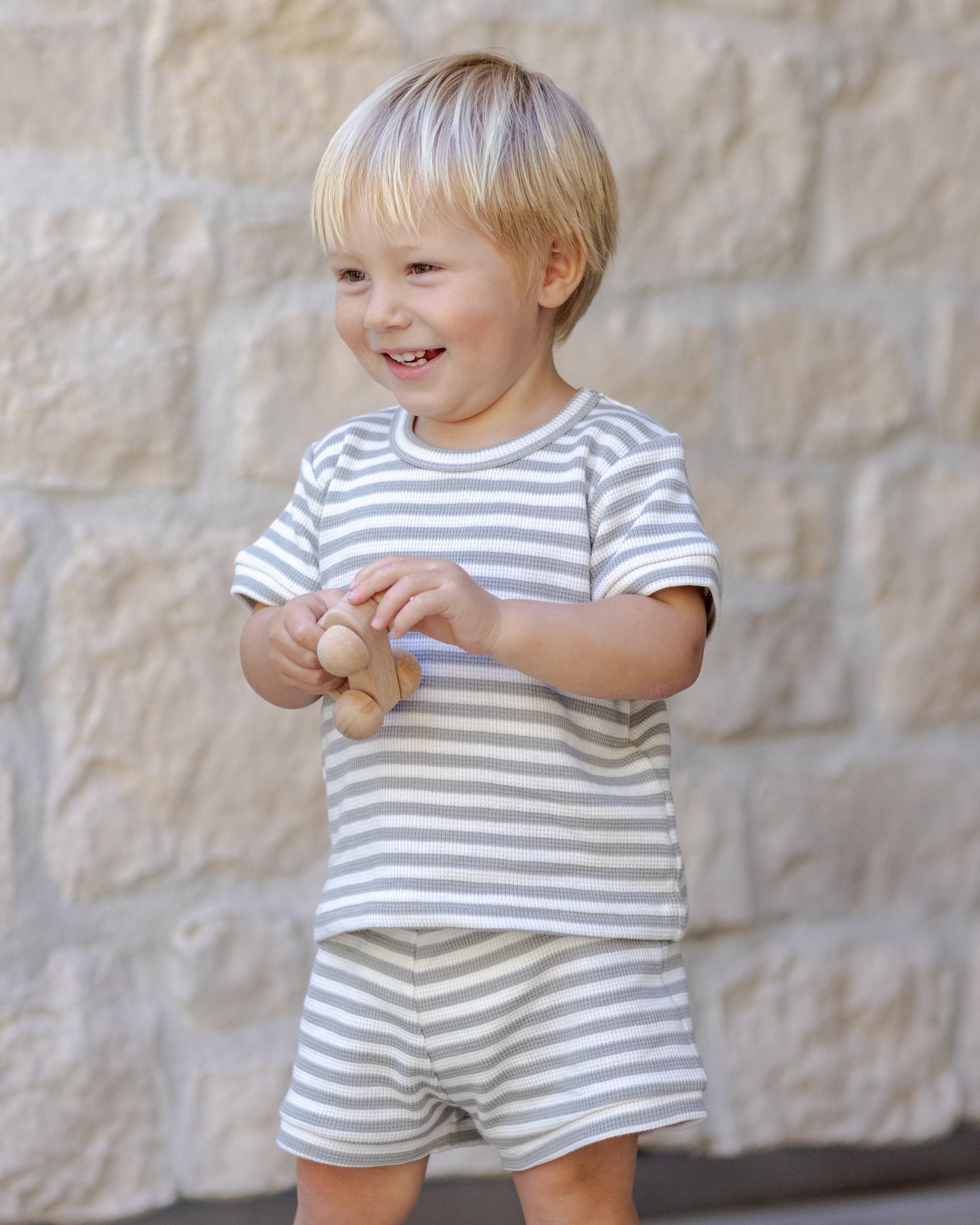 WAFFLE SHORTIE SET SAGE STRIPE