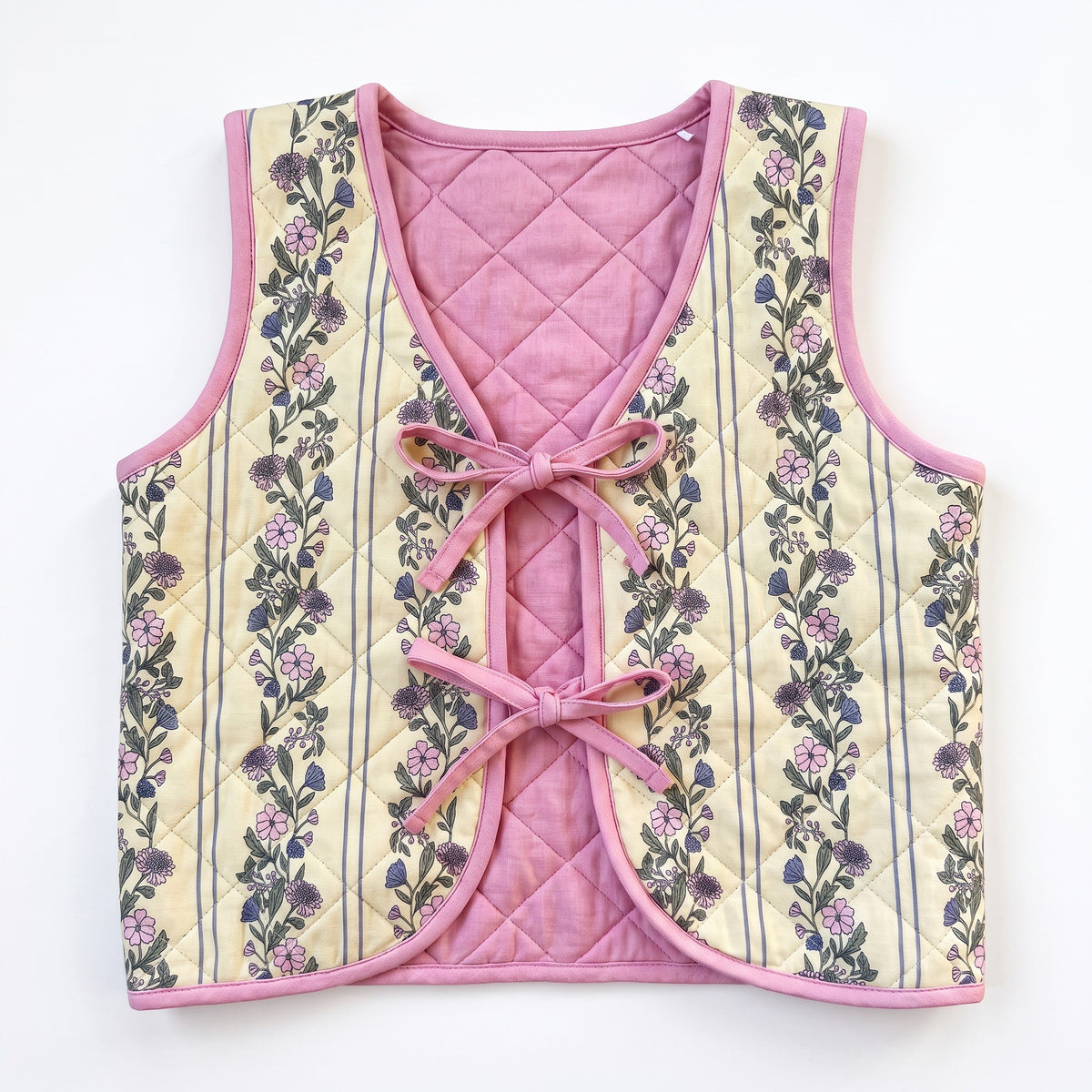 QUILTED VEST (YELLOW FLORAL STRIPE)