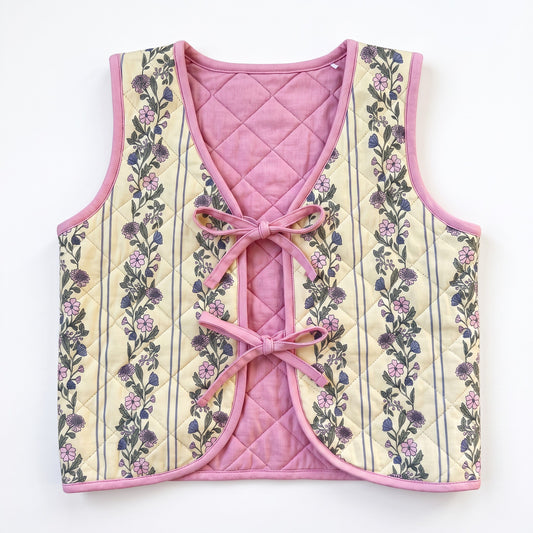 QUILTED VEST (YELLOW FLORAL STRIPE)