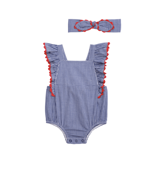 Gingham Ric-Rac Bubble & Headband Set