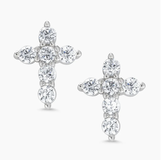 Cz Cross Stud Earrings in Sterling Silver