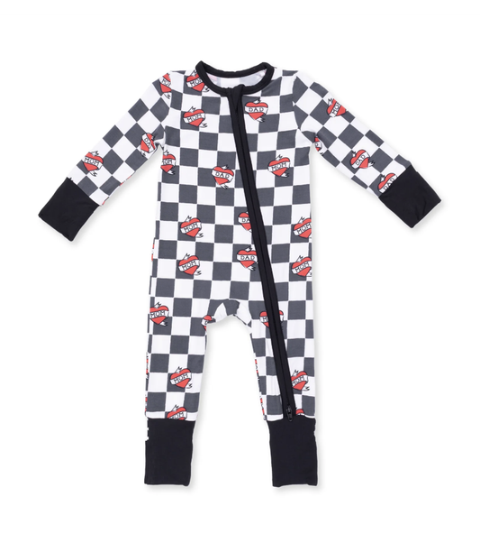Heart Tattoo Check Black - Convertible Romper
