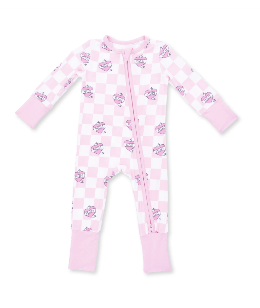 Heart Tattoo Check Pink - Convertible Romper