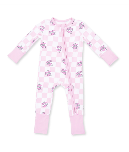 Heart Tattoo Check Pink - Convertible Romper