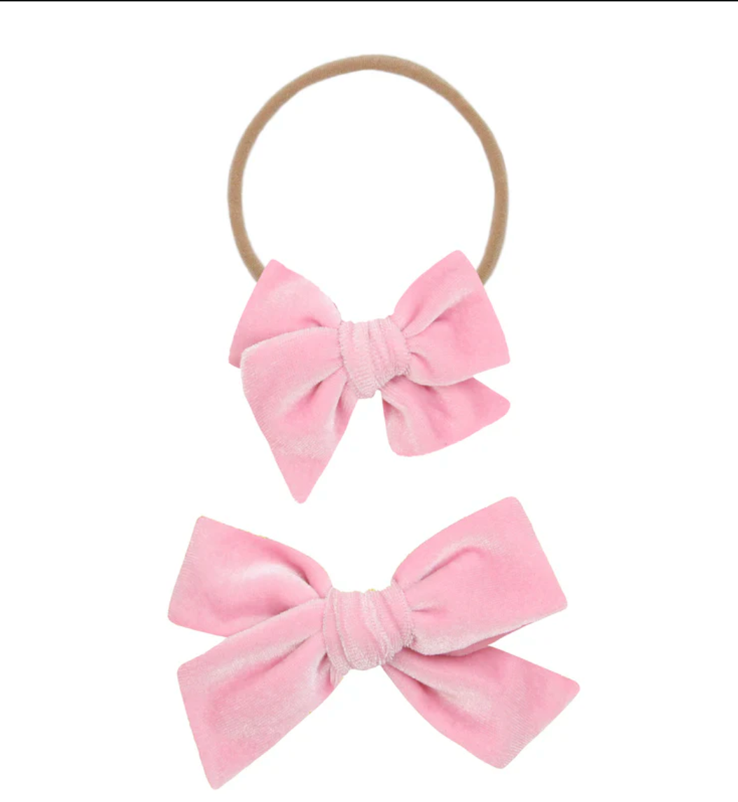 Velvet Bow Headband - Bubblegum