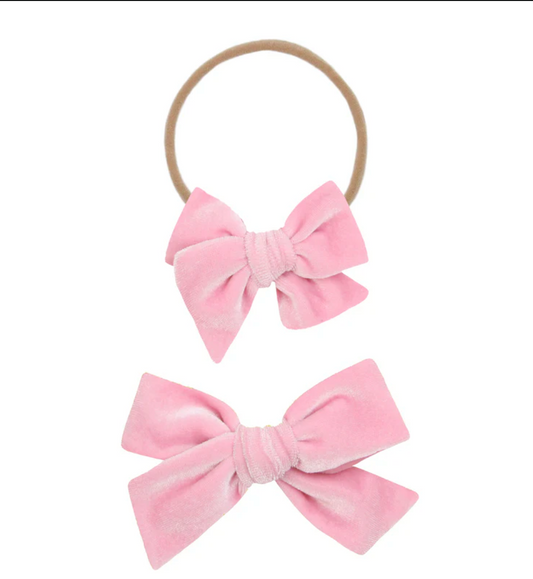 Velvet Bow Headband - Bubblegum