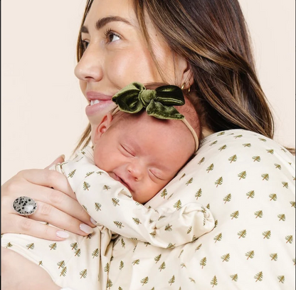Velvet Bow Headband - Olive