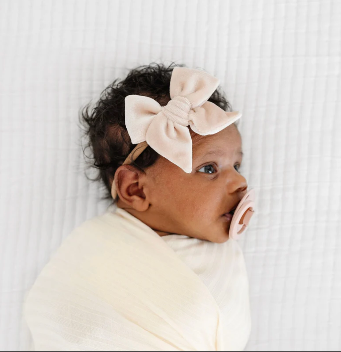 Velvet Bow Headband (Latte)