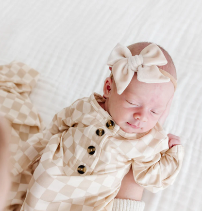 Velvet Bow Headband (Latte)