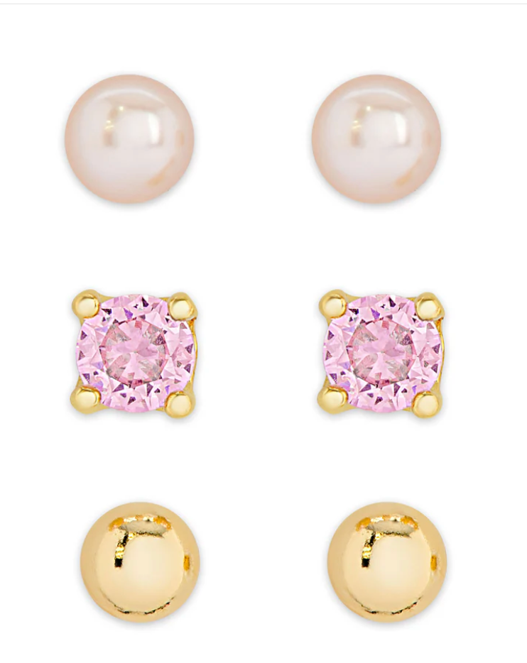 Freshwater Pearl & CZ Stud Set in 18k Gold over Sterling Silver