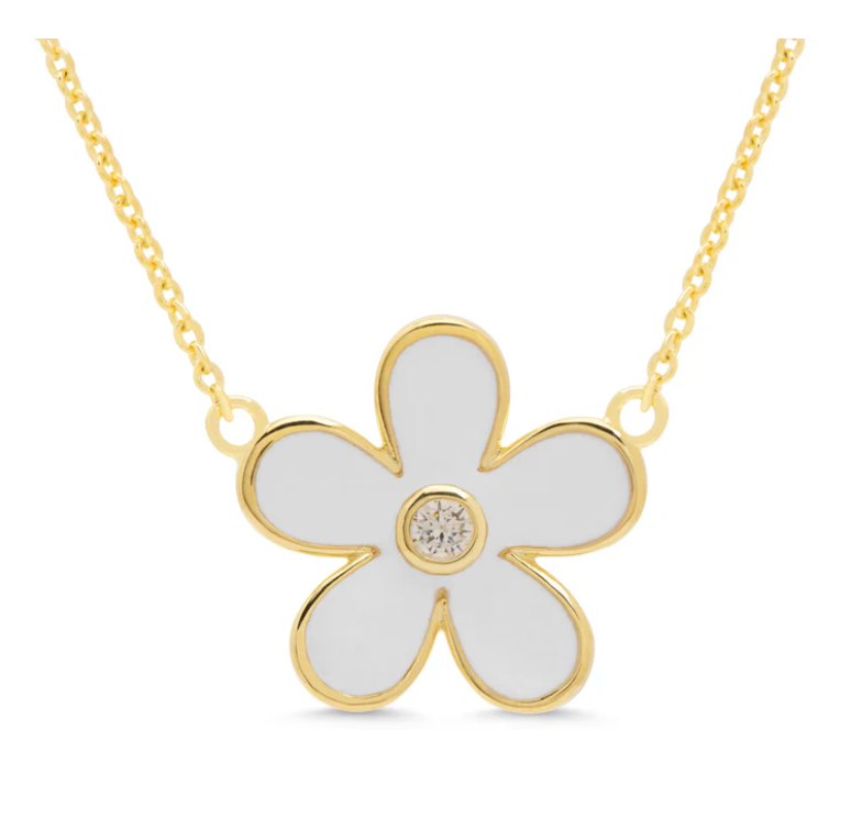 Gold Plated Flower CZ Pendant (White)