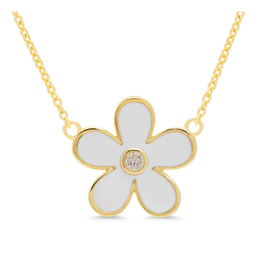 Gold Plated Flower CZ Pendant (White)