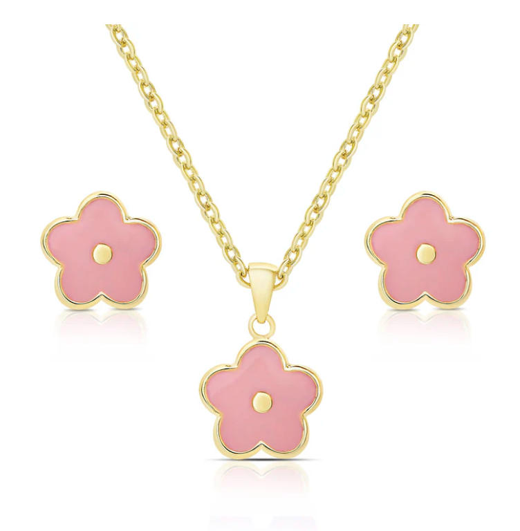 Flower Pendant & Earrings Set (Pink)