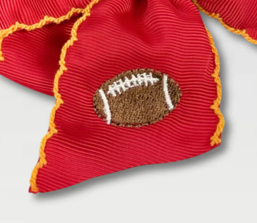 Red Football Embroidered Bow