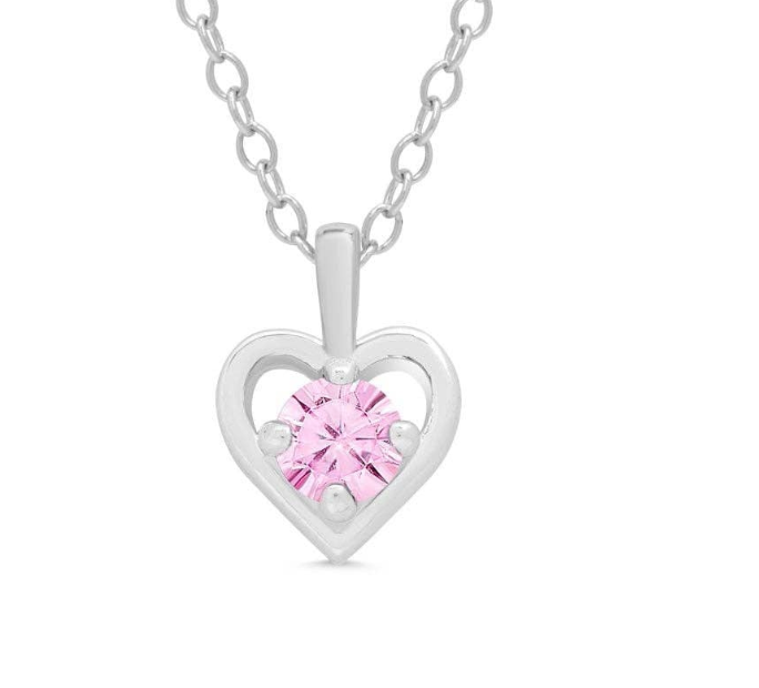 Pink CZ Heart Pendant in Sterling Silver